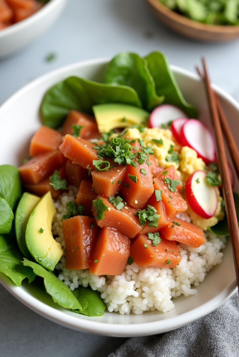 Easy Japanese Sushi Bowl with Tuna and Avocado