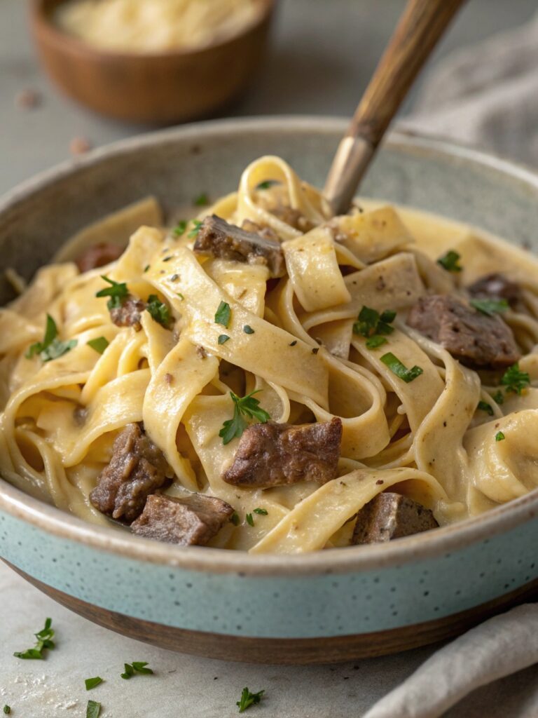 Creamy Beef and Garlic Butter Pasta