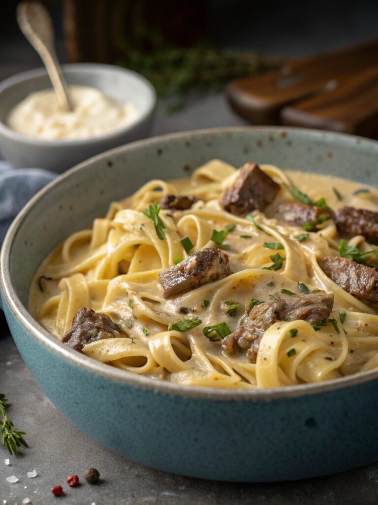 Creamy Beef and Garlic Butter Pasta