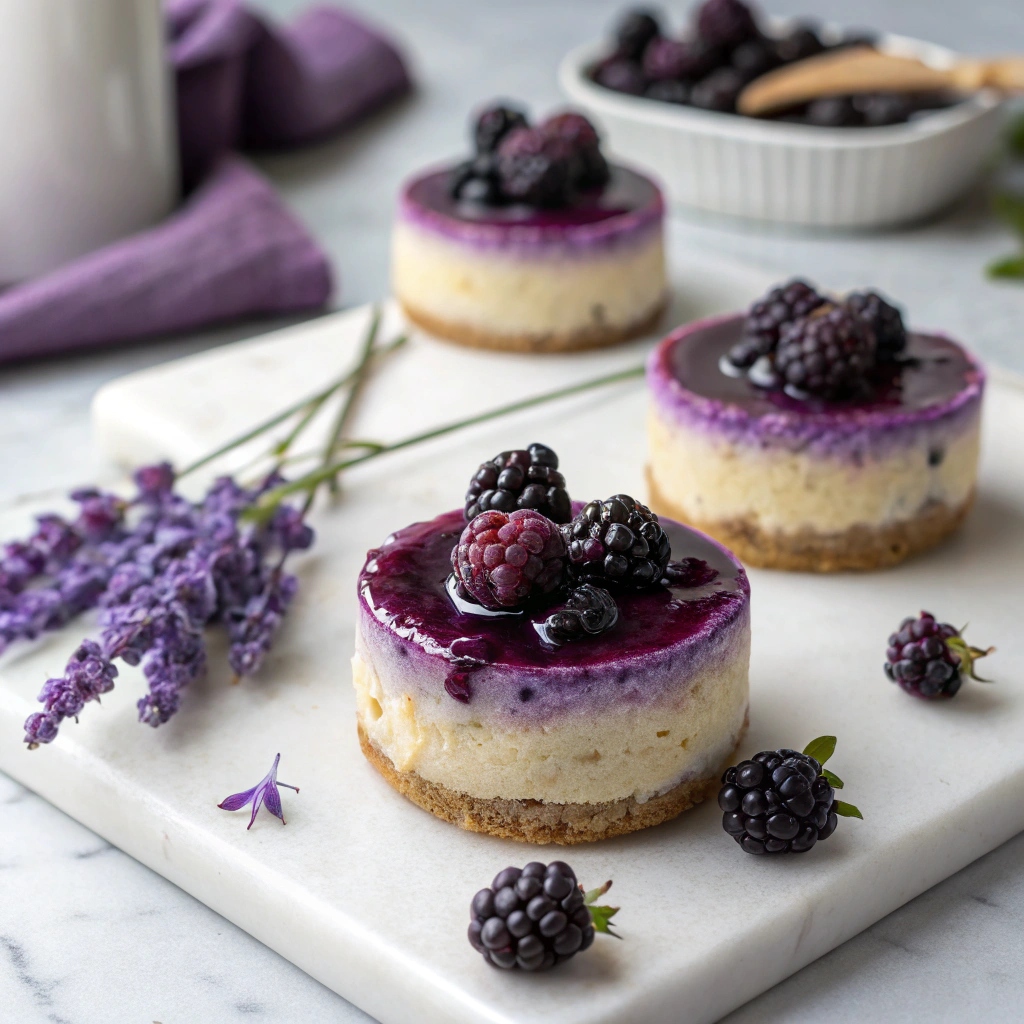 Mini Blackberry Lavender Cheesecakes