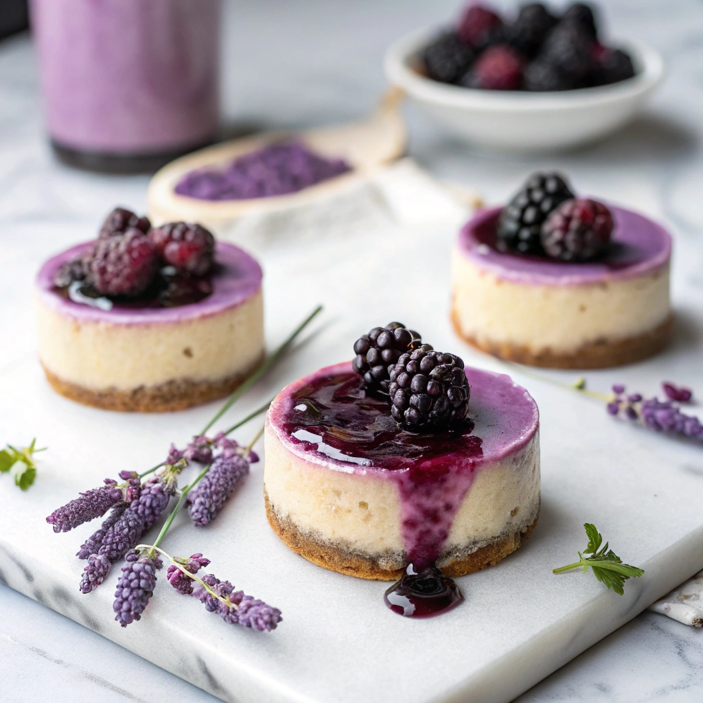 Mini Blackberry Lavender Cheesecakes