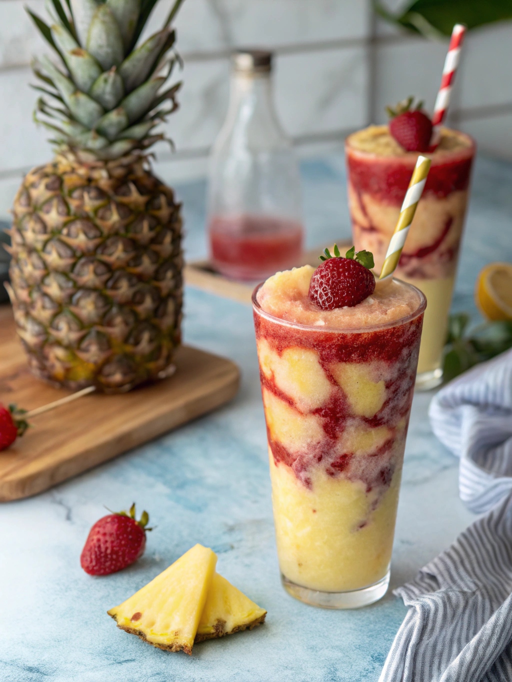 Pineapple Strawberry Swirled Slushies