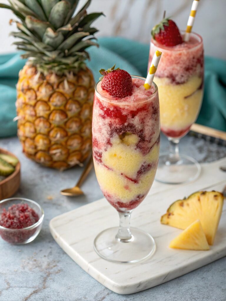 Pineapple Strawberry Swirled Slushies