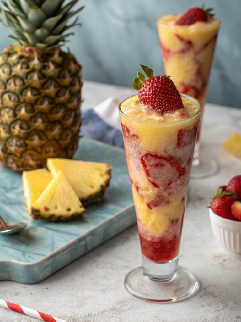 Pineapple Strawberry Swirled Slushies