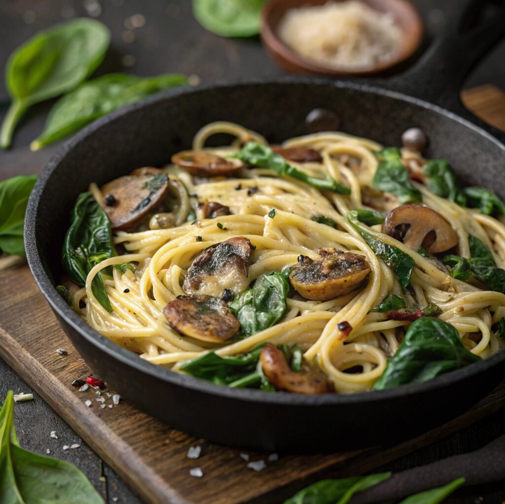Parmesan Spinach Mushroom Pasta Skillet