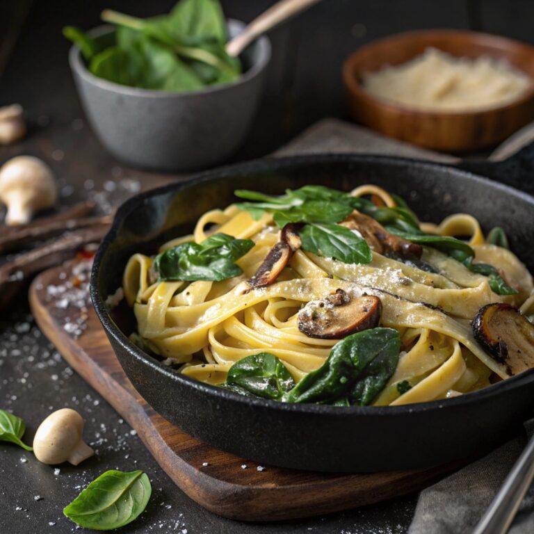 Parmesan Spinach Mushroom Pasta Skillet