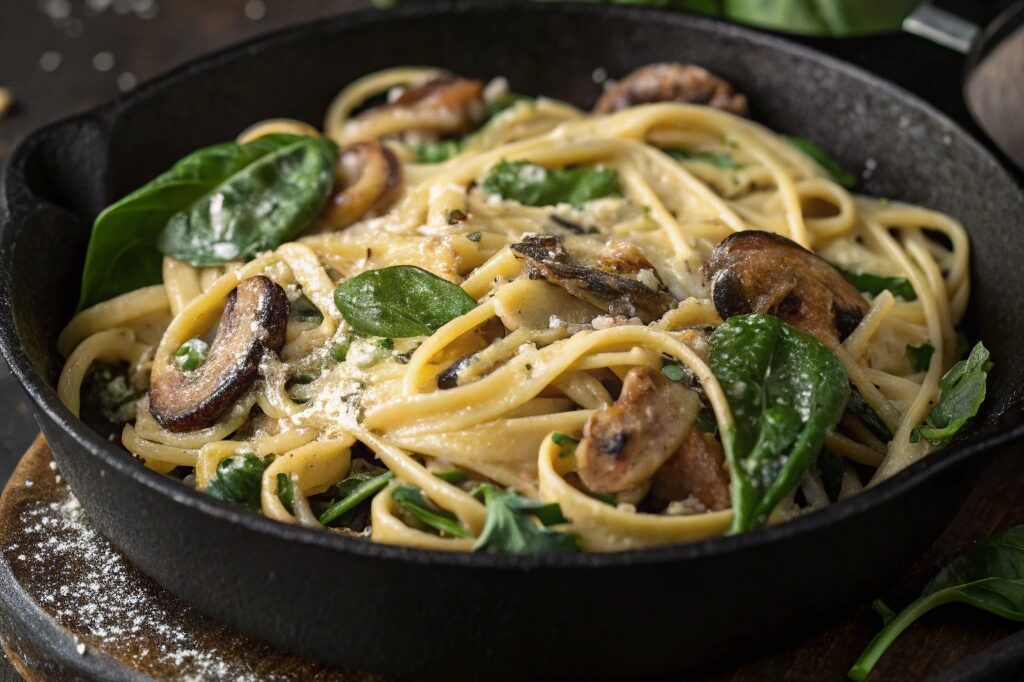Parmesan Spinach Mushroom Pasta Skillet
