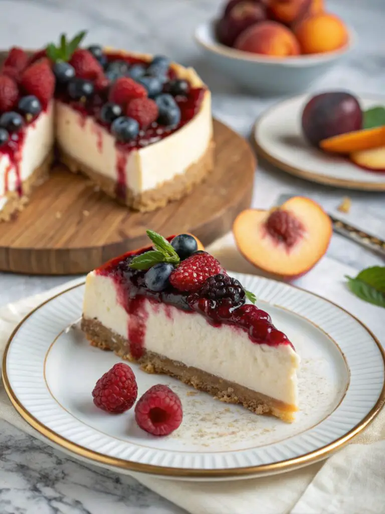 Summer Berry and Peach Cheesecake