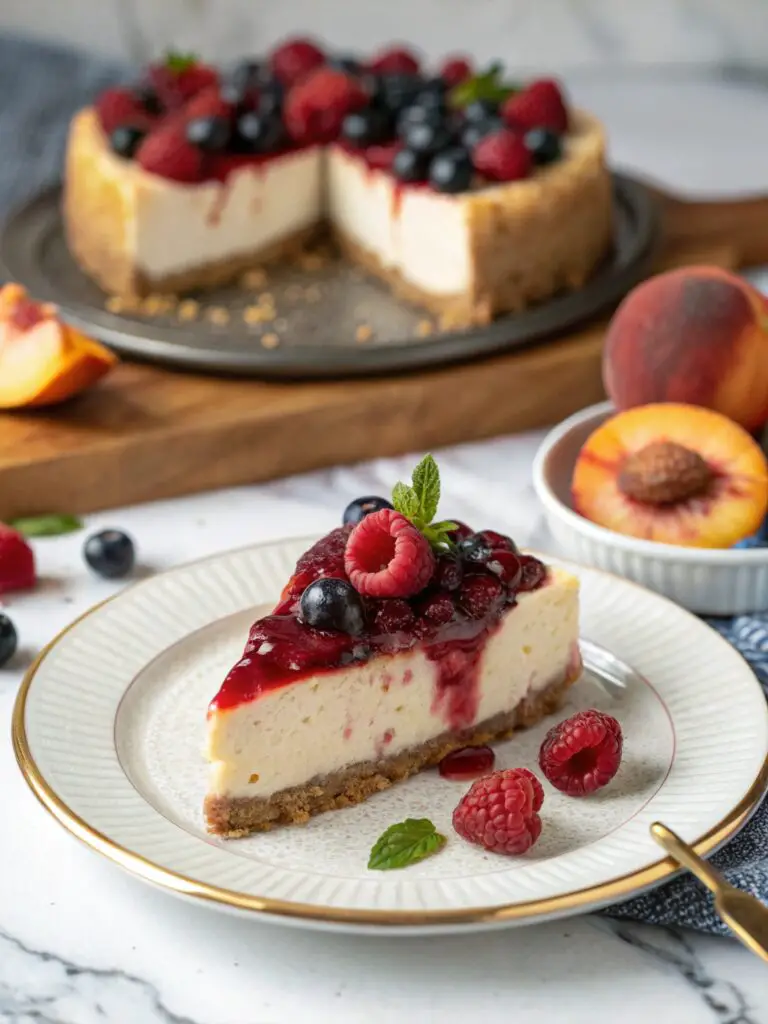 Summer Berry and Peach Cheesecake