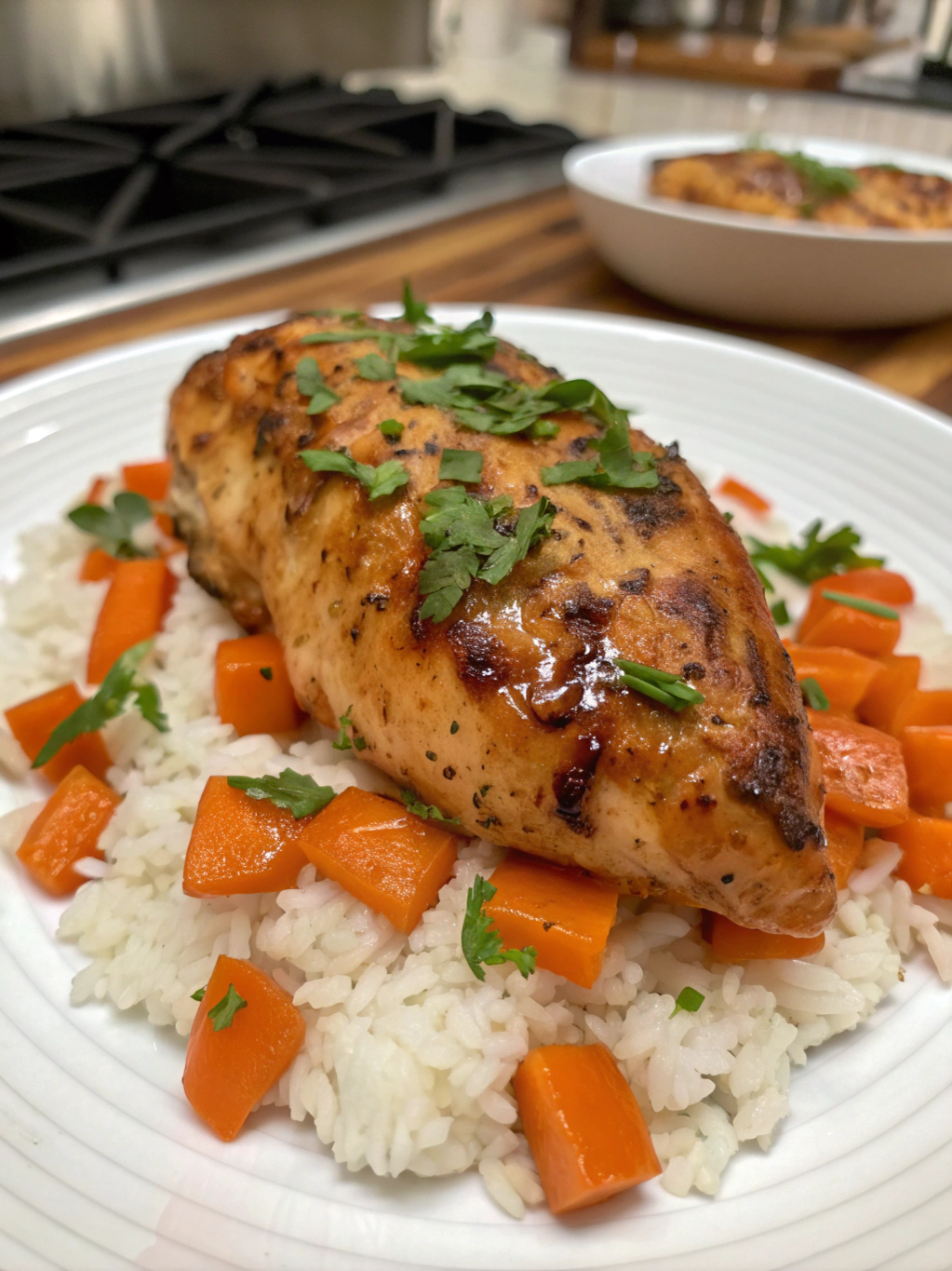Glazed Chicken on Rice with Carrots