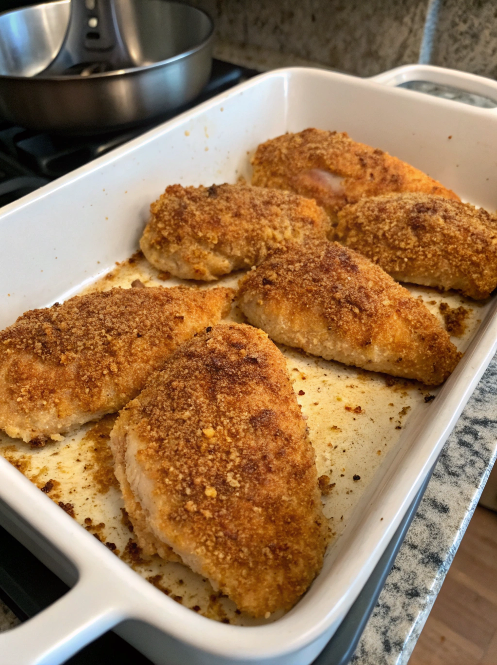 Baked Crumb-Coated Chicken in Dish - Instructions