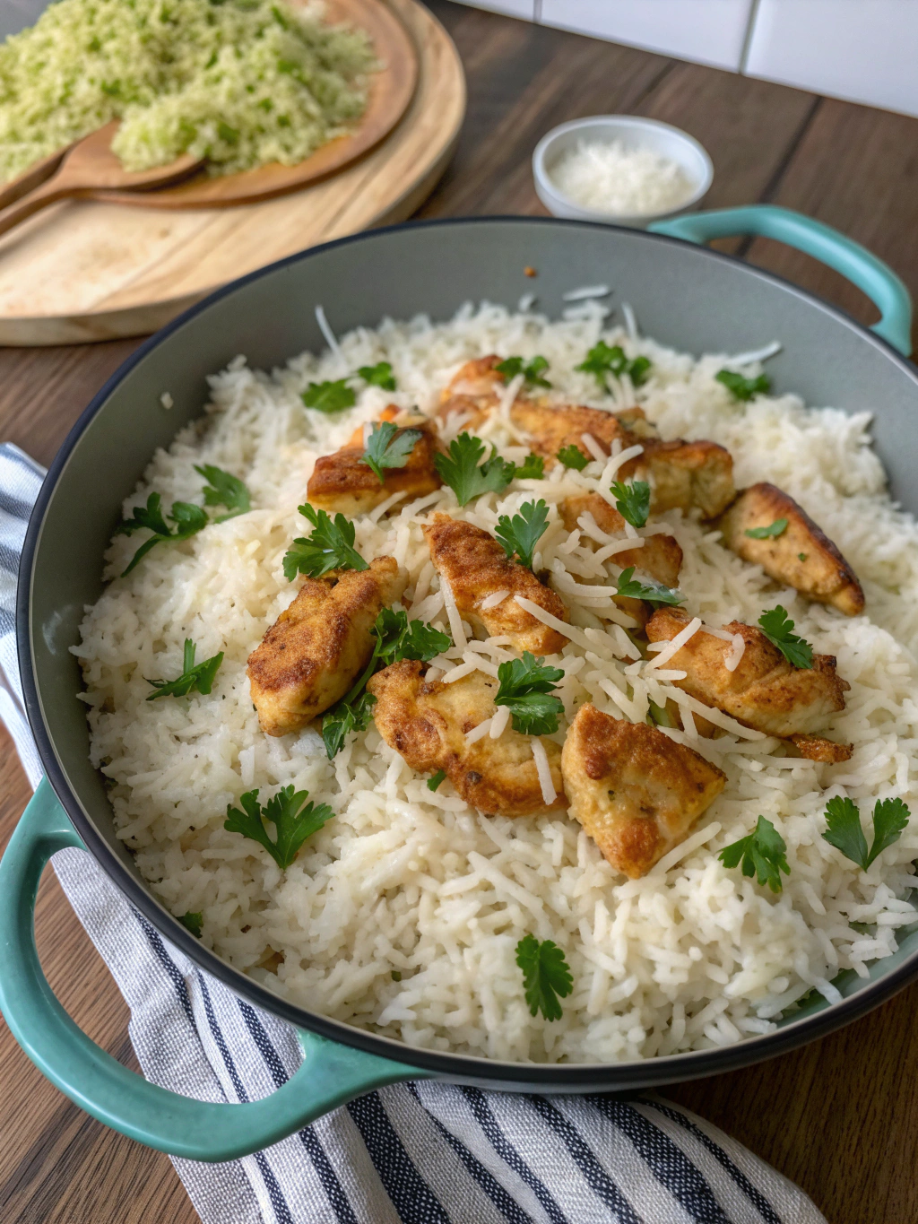 Chicken Tenders over Rice in Pan - Instructions