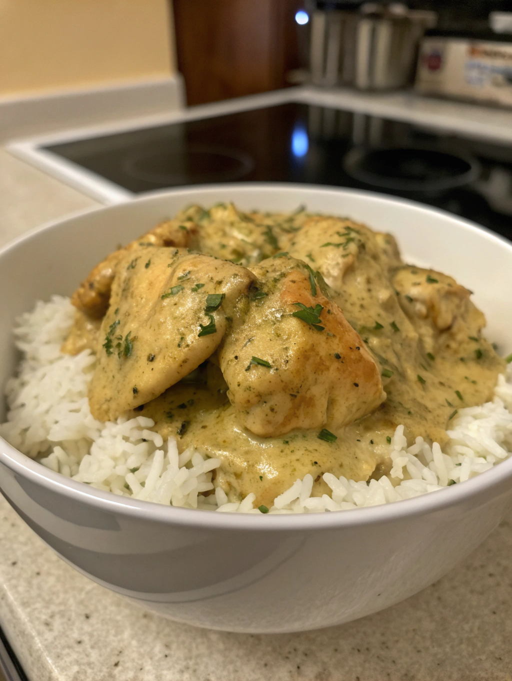 Creamy Chicken Chunks over Rice - Instructions