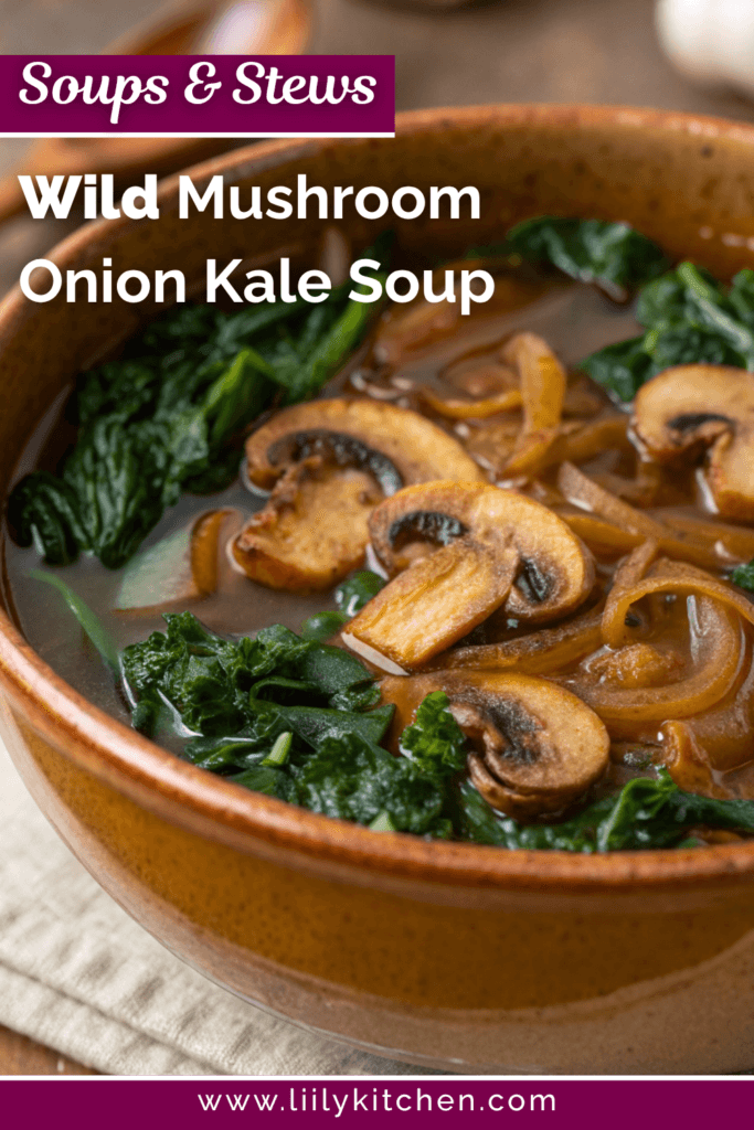 Wild Mushroom Caramelized Onion Kale Soup