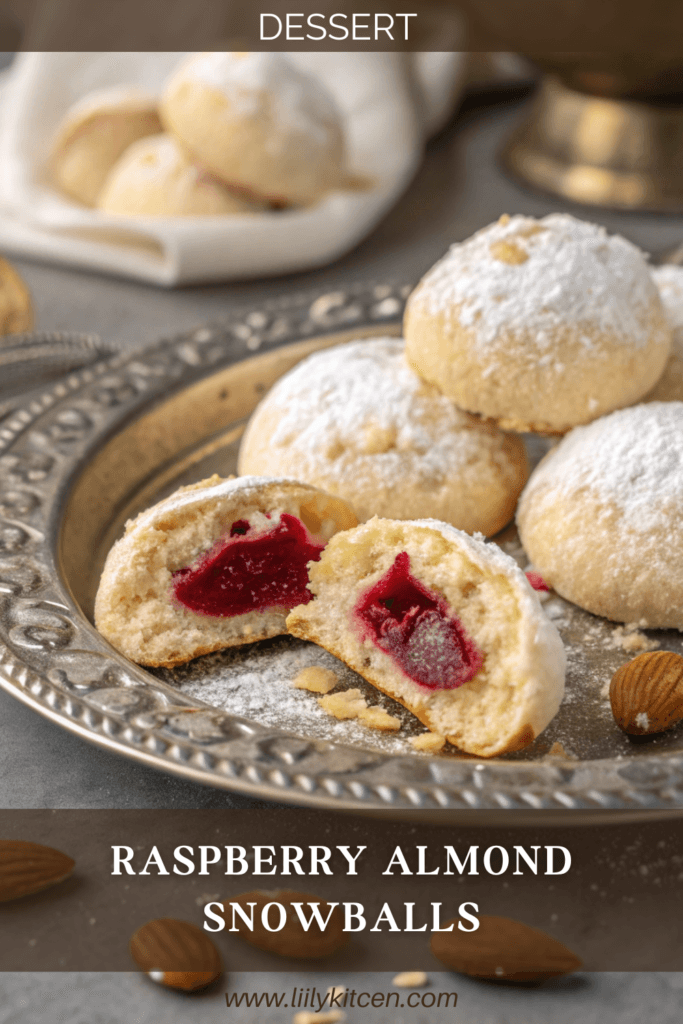 Raspberry Almond Snowball Cookies