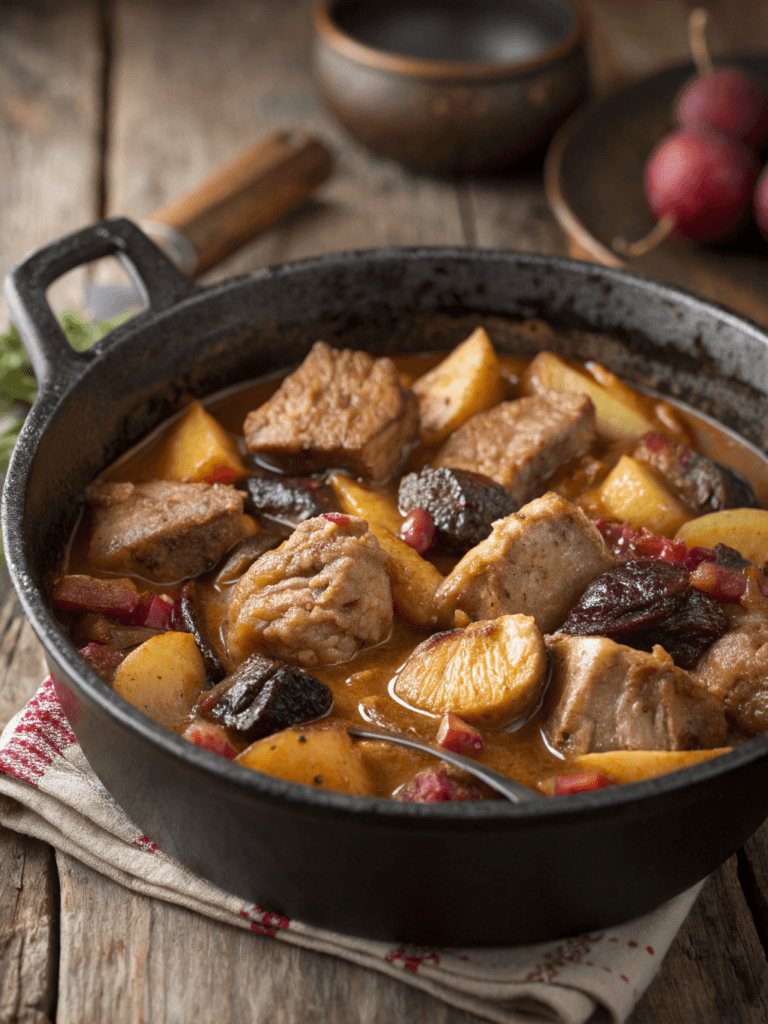 Pork Stew with Bacon Apples & Prunes – Cozy Fall Dinner Recipe