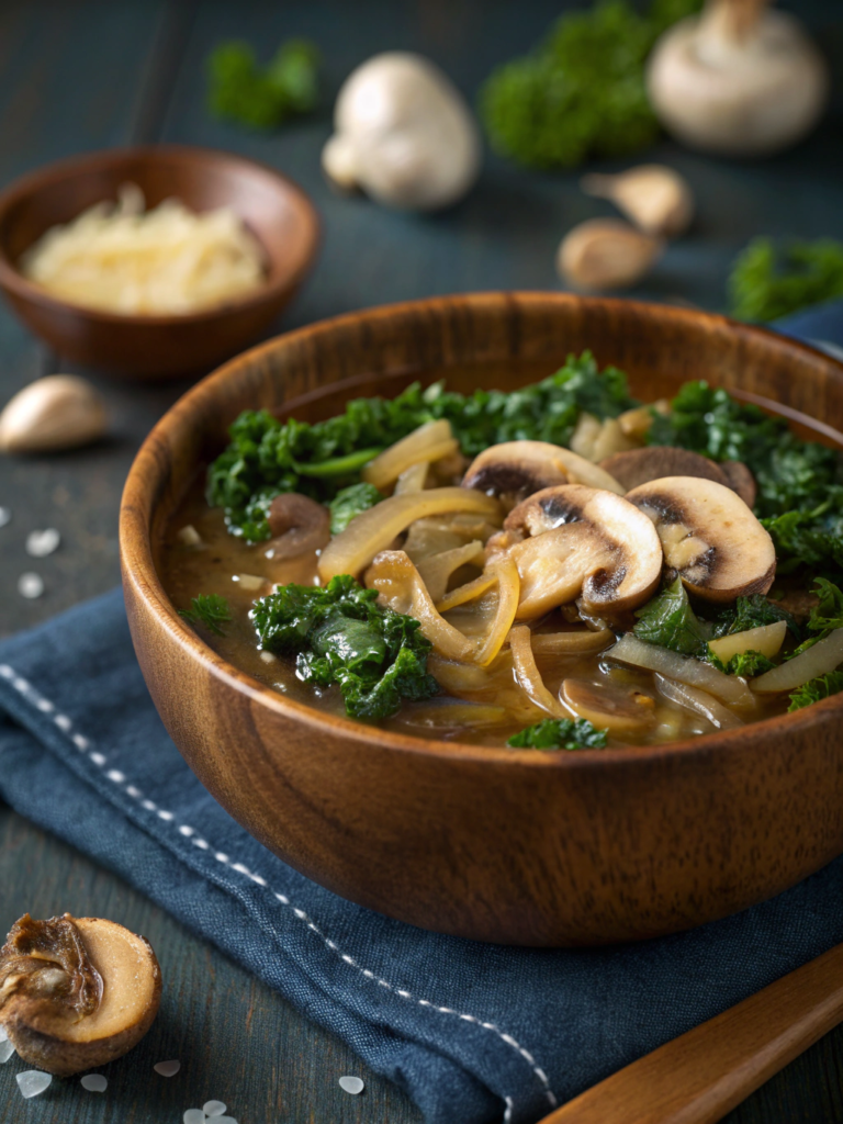 Mushroom Caramelized Onion Kale Soup: An Easy Recipe