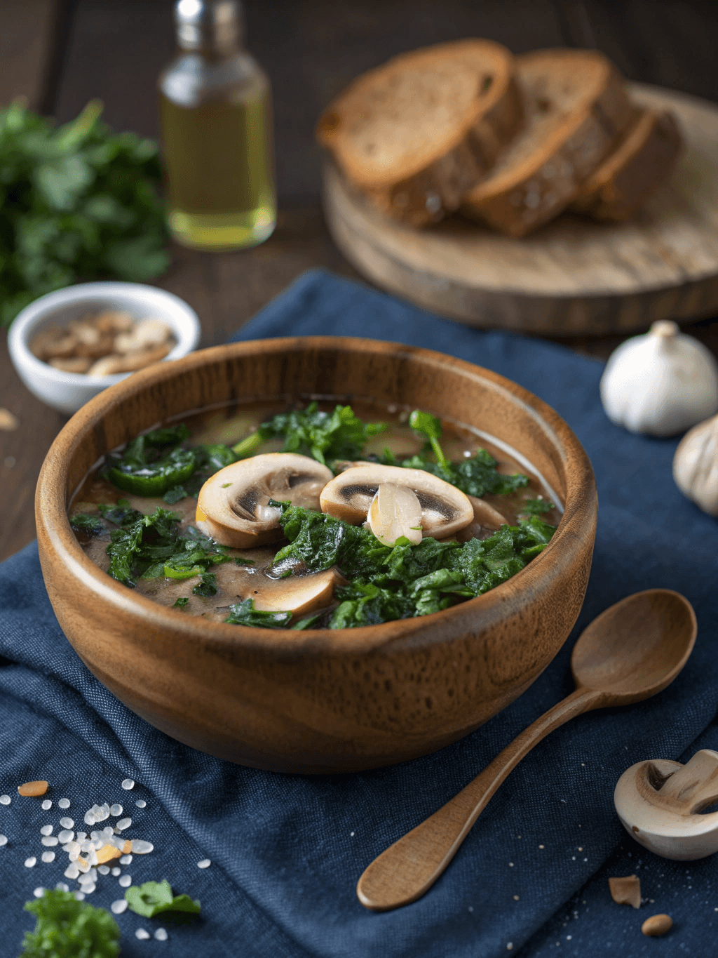 Mushroom Caramelized Onion Kale Soup