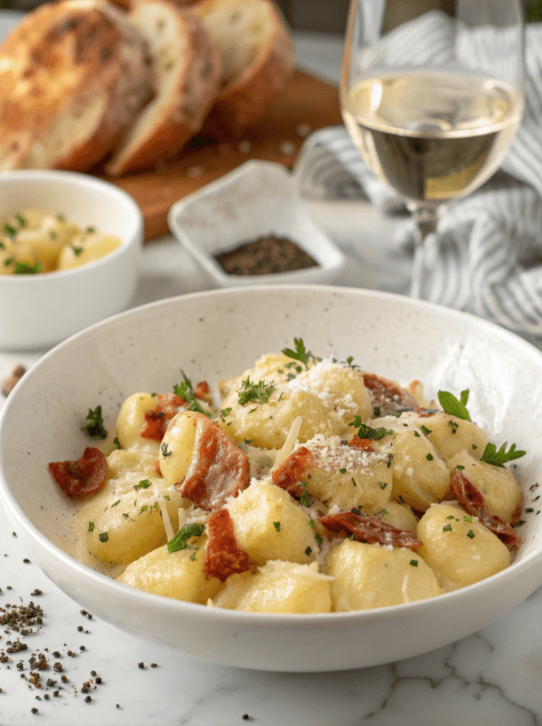 Gnocchi Carbonara with Bacon & Parmesan – Creamy Italian Comfort
