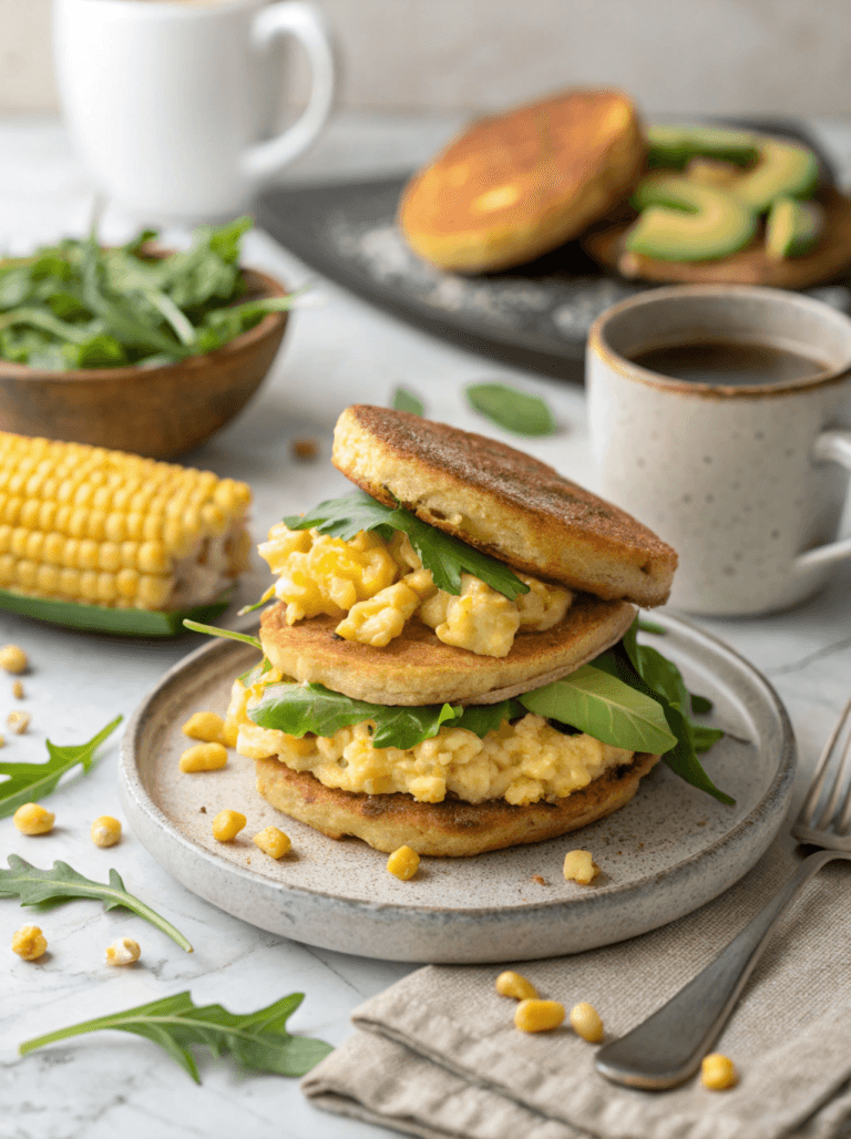 Corn Fritter Breakfast Sandwiches Easy Hearty Morning Recipe